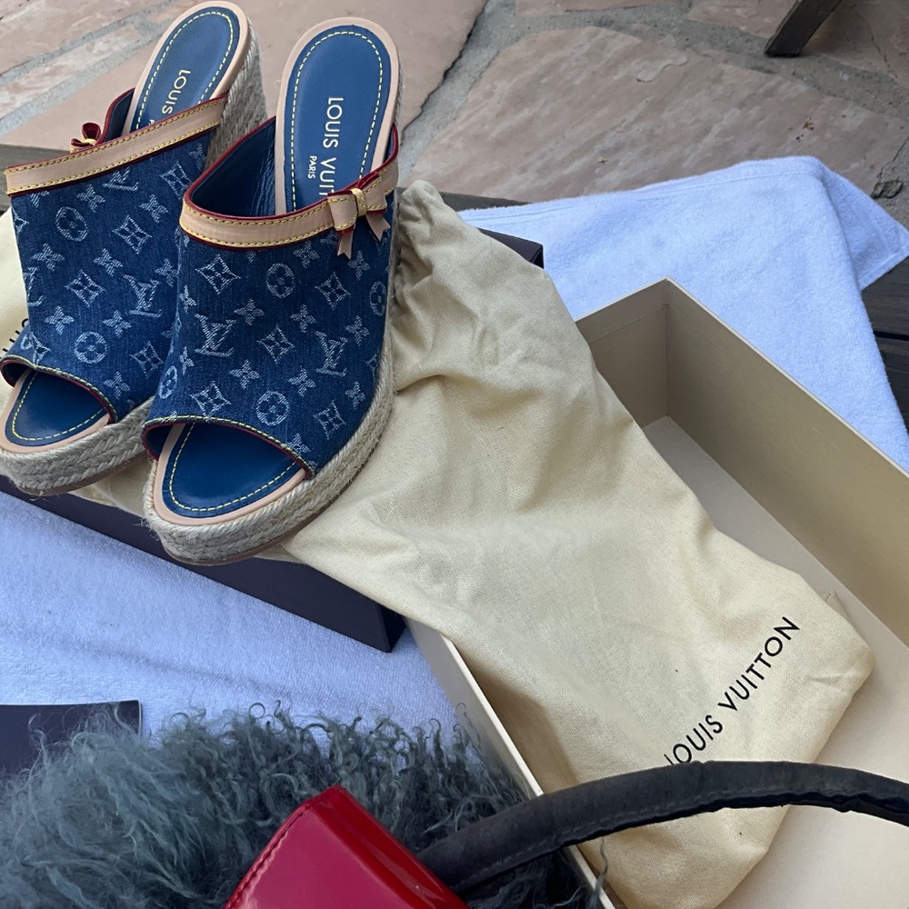 Louis Vuitton Blue Monogram Denim Wedge Espadrilles - Picture 2 of 14